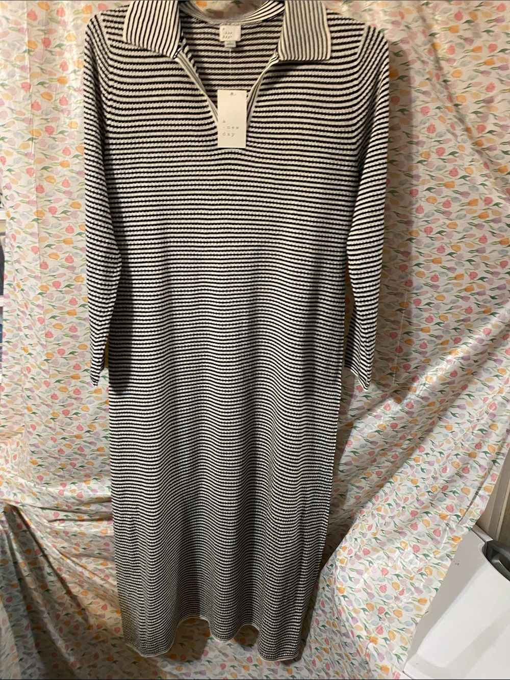 a new day Black & White Striped Polo Knit Maxi Dress